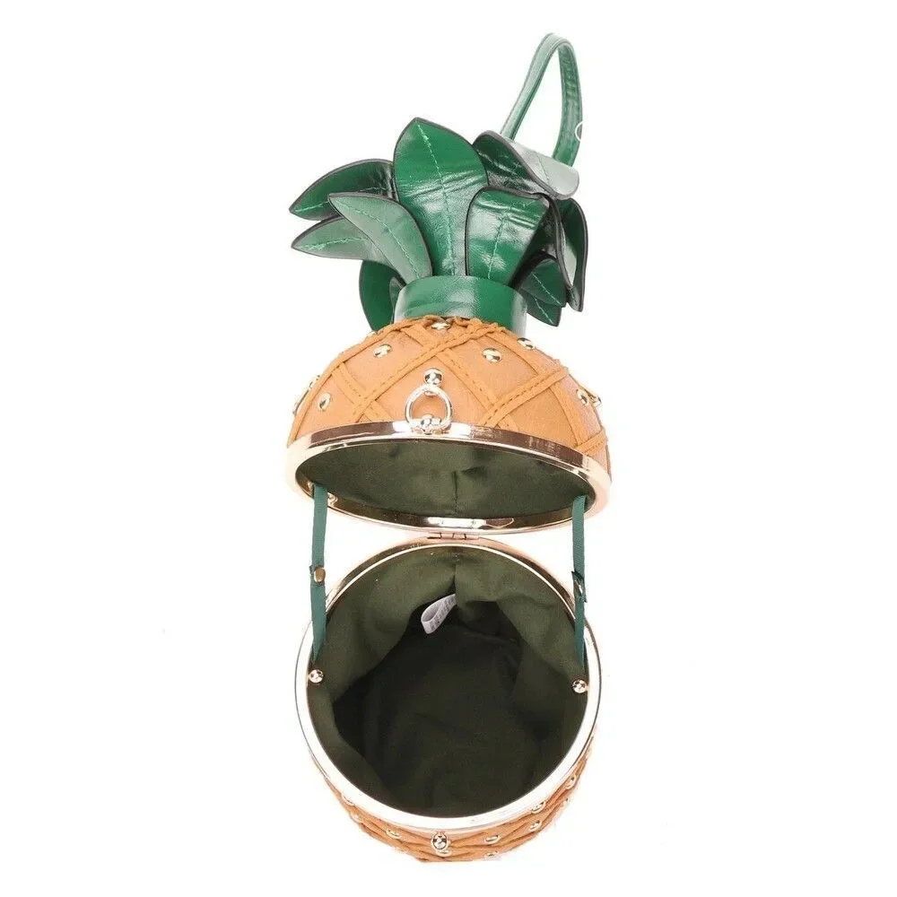 Women's Pineapple Purse Fruit Crossbody Bags With A  Long Chain Accent Strap